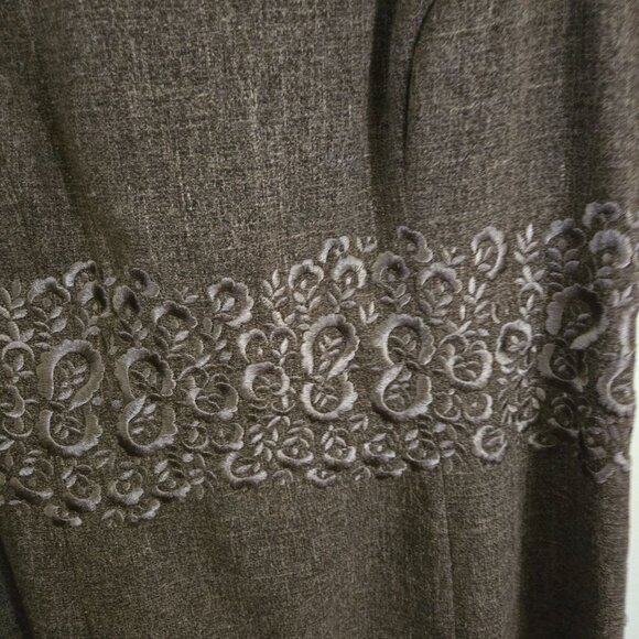 Oscar De La Renta Vintage 90s Quiet Luxury Brown Embroidered Dress Suit Size 12 - Picture 8 of 12